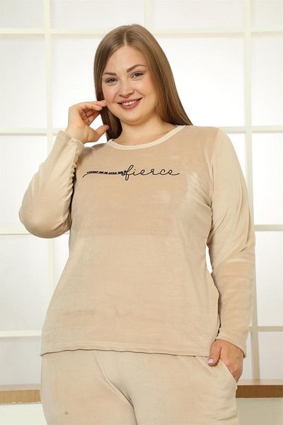 Akbeniz Velvet Large Size Women's Pajama Set - 9073
