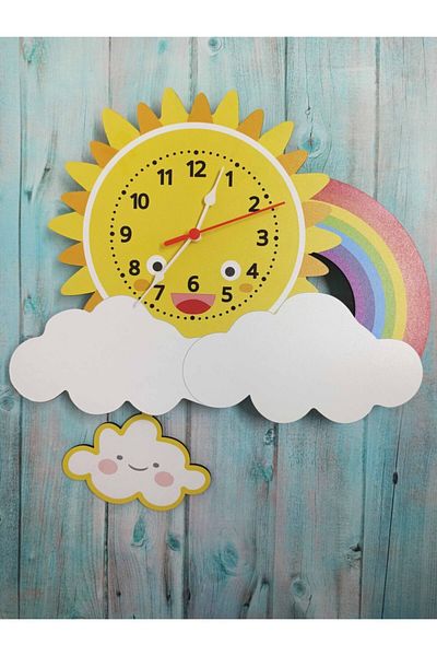 CajuArt Wooden Cloud Kids Room Wall Clock with Swinging Pendulum