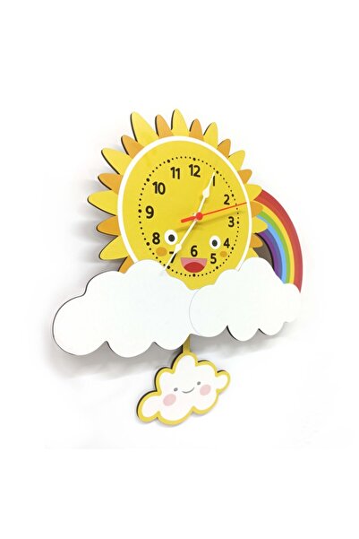 CajuArt Wooden Cloud Kids Room Wall Clock with Swinging Pendulum