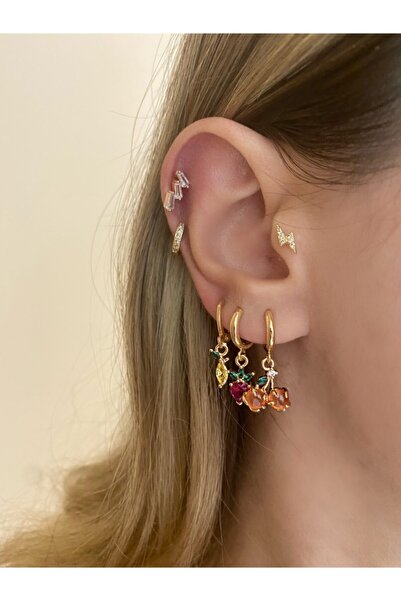 Okkostore Kadın Renkli Meyveli 6'lı Küpe Seti