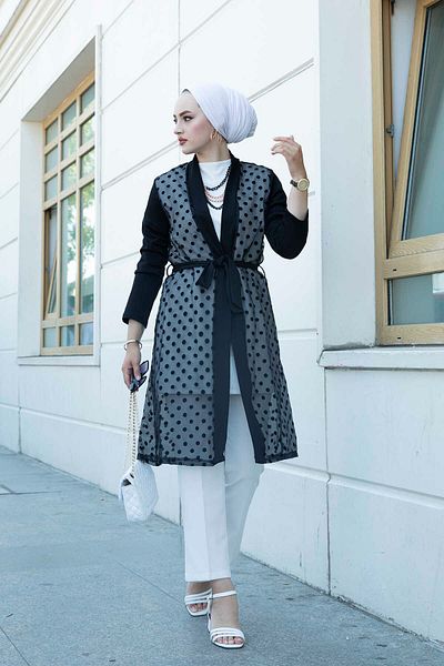 EBRUTESETTÜR Abaya din tul cu buline 350TH-8007 Negru