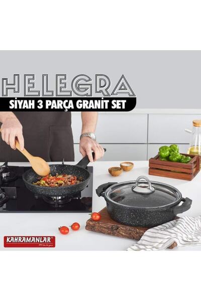 Kahramanlar طقم أواني طهي جرانيت 3 قطع من هيليجرا باللون الأسود