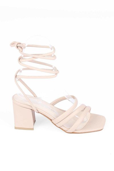 Afilli Women's White Ankle Lace Open Front Thick Heeled 3-strap Sandals Shoes
