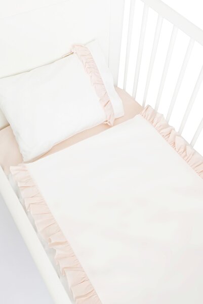 Piamom طقم غطاء لحاف قطن 100% مكشكش للأطفال/الأطفال مقاس 100x150 أوف وايت-سلم...