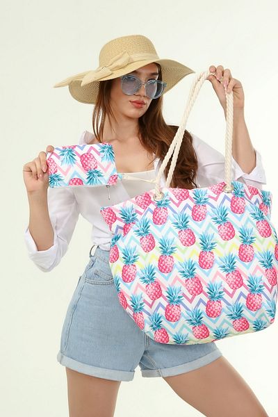 ICONE BAG Γυναικεία τσάντα παραλίας με σχέδιο ανανά - Λεπτομέρεια πορτοφολιού