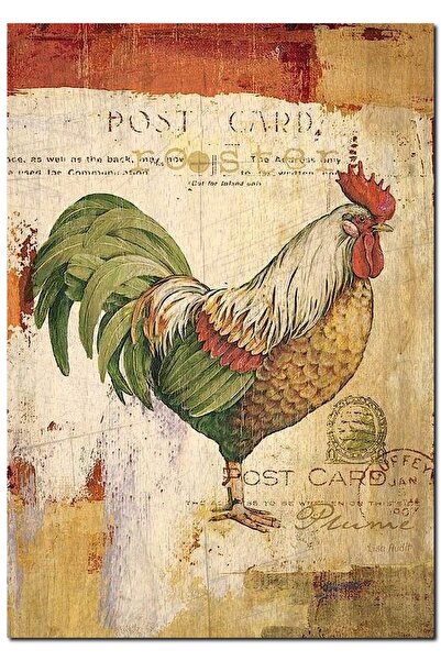 Cakatablo Ahşap Tablo Kart Postalda Yeşil Horoz Görseli (35x50 Cm Boyut)