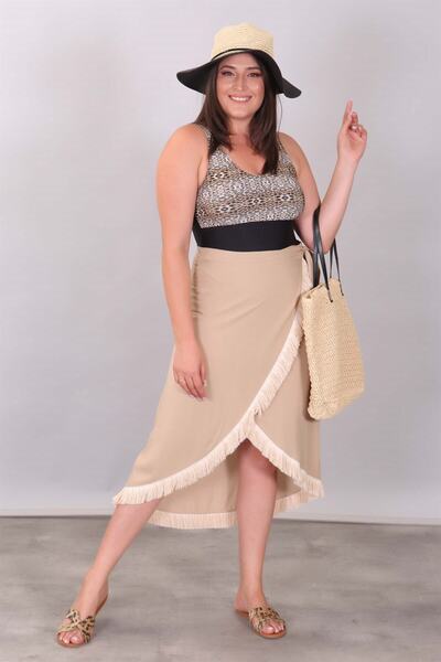 Metpoint Eteği Püsküllü Bej Pareo