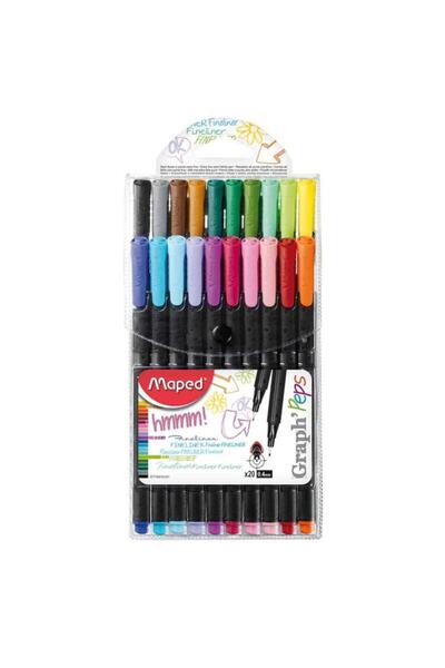 Maped Fineliner Keçe Uç Kalem Extra Fine 0.4mm 20 Renk Askılı Paket 315414749...