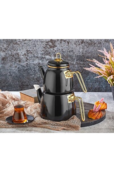 Paçi Elite Class Emaye Lüks Çaydanlık Takımı Siyah