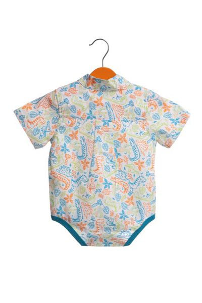 Bambaki Baby Boy Dinosaur Island Poplin Short Sleeve Placket Body