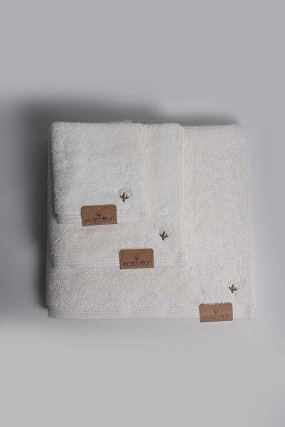 Ecocotton Набір рушників Pure Cotton кремовий з 3-ма рушниками з бордюром у вигляді метеликів
