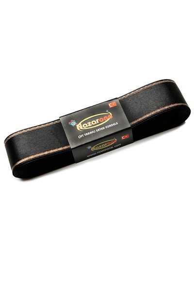 Nazarone Μαύρη σατέν γκλίτερ κορδέλα - 3cm-10mt (1812)