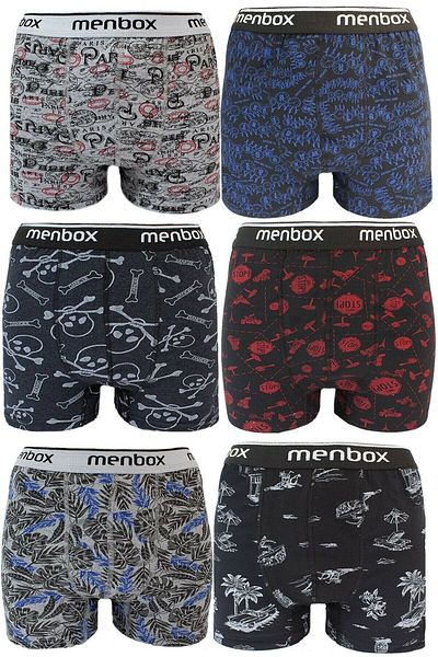 MENBOX Πακέτο 6 ανδρικών μπόξερ με σχέδια Lycra Classic