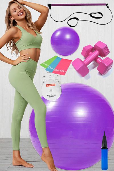 Jet Σετ μπάλας Pilates 10 τεμαχίων Κιτ 3 τεμαχίων Pilates Band Tire 1 Kg Dumbbell, Μπάρα πλάκες στούντιο