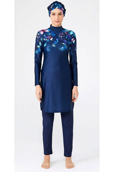 Adasea Lycra Hijab Μαγιό Σκούρο Navy Blue Butterfly