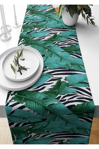 Pilloveland Runner Zebra And Leaf Pattern Suede Woven 140*40 cm