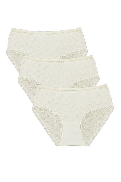 FSM1453 Women's Cotton Transfer Ribana Bato High Waist Lace Slip Panties 3-Piece - 3003