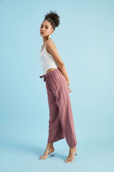 Bukamiss Women's Dusty Rose Viscose Woven Trousers