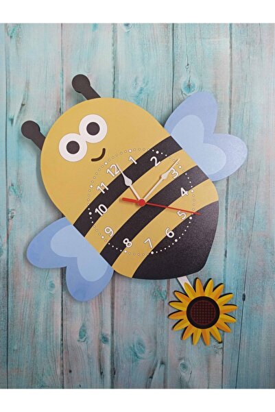 CajuArt Wooden Bee Flower Kids Room Wall Clock with Swinging Pendulum