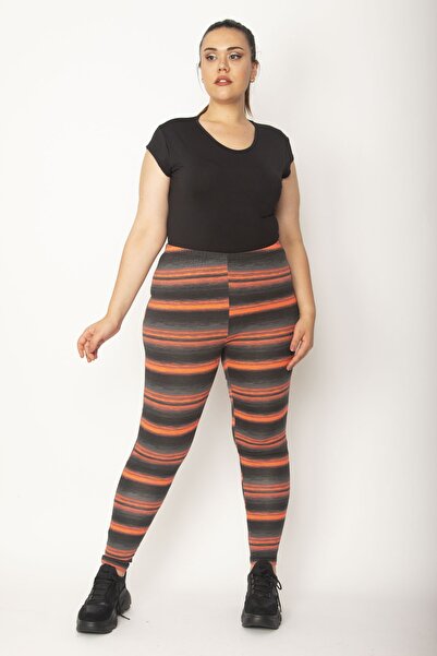 Şans Női nagy méretű színes színű részletes leggings nadrág 65n27180