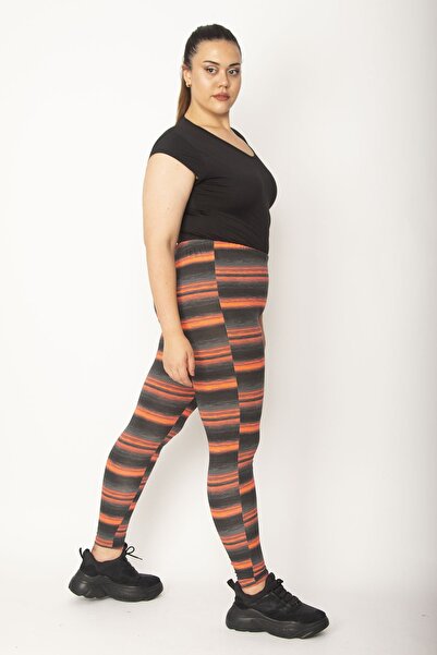 Şans Női nagy méretű színes színű részletes leggings nadrág 65n27180