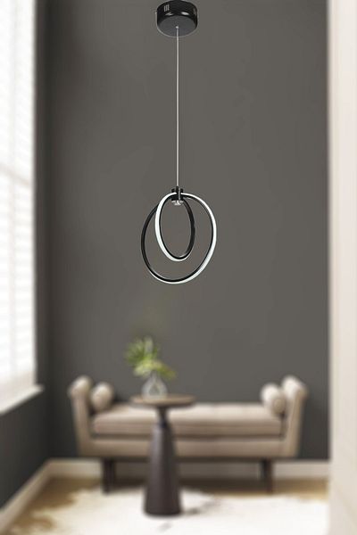 VENON Adriano Single Round Black Led Wild Stone Chandelier