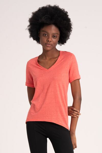 NEWCES V Yaka Keten T-shirt  1015 C