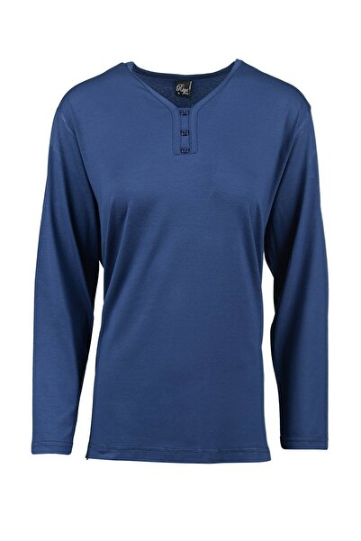 ModaMinar Large Size Combed Cotton V-Neck 3 Button Large Size Mother's Blouse