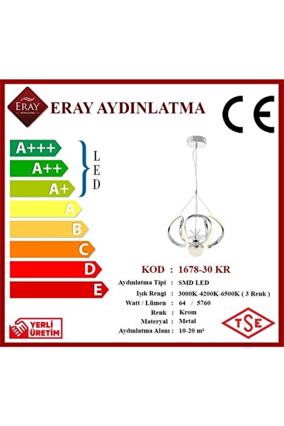 Eray Aydınlatma 1688-30 Krom Led Avize