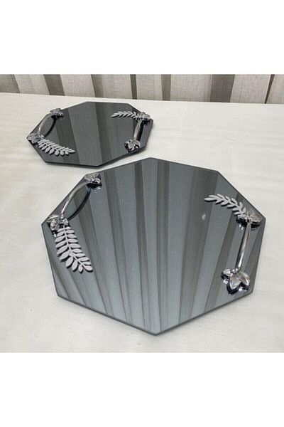 Aker Hediyelik Cheap Silver Octagonal Engagement Tray Leaf Model Promise Trays Special Groom's Coffee Cup Set
