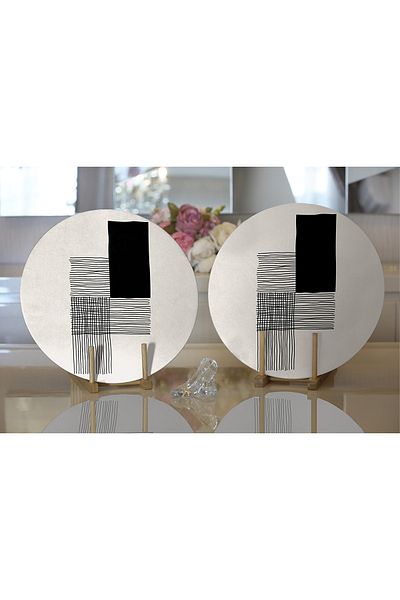 Realhomes 2-Piece Abstract Style Digital Printed Decorative Round Plate & Placemat with Onedraw Drawing