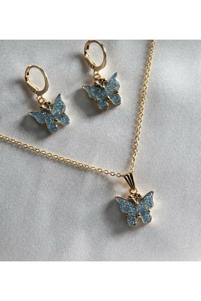 Vk&Vk Women's Light Blue Butterfly Necklace Earring Set