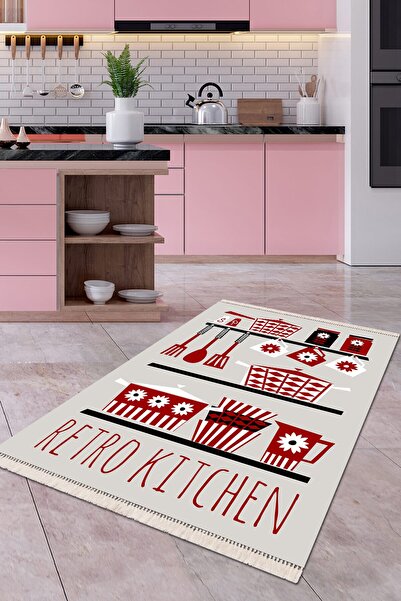Modern home Modern Figürlü Mutfak Halısı Kolay Temizlenebilen Makinada Yıkana...