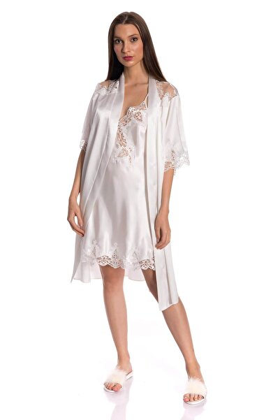 Espuar 240 Yüksek Kaliteli Saten Dantel Gecelik Ve Sabahlık Takım