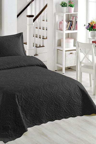 jön Cover Black Double Microfiber Quilted Bedspread