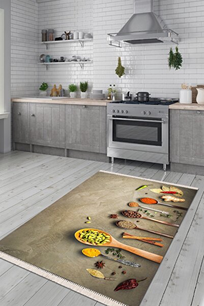 Modern home Modern Baharatlı Kaşık Figürlü Mutfak Halısı Kolay Temizlenebilen...
