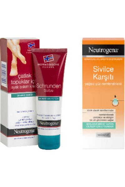 Neutrogena Çatlak Topuklar Için Ayak Bakım Kremi 50 Ml Ve Sivilce Karşıtı Yağsız Yüz Nemlendiricisi 50 Ml