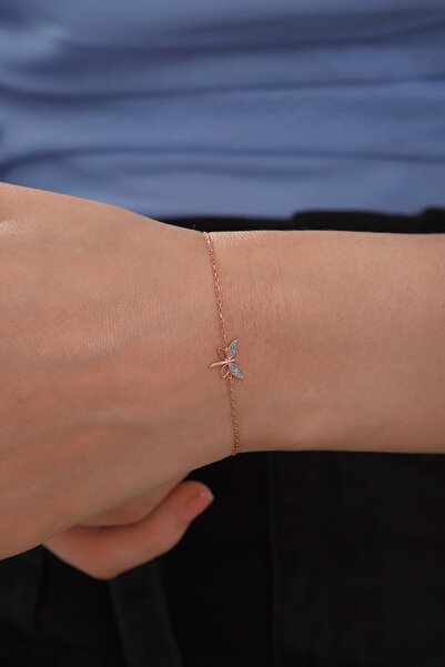 Bilsen Store 925 Ayar Gümüş Zincirli Firuze Turkuaz Taşlı Rose Kaplama Yusufç...