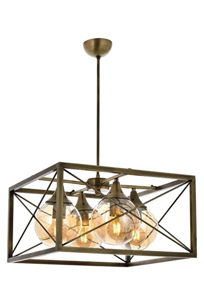 Avonni Avonnı Av-60127-4e Eskitme Kaplama Modern Avize, E27, Metal, Cam, 45x45cm