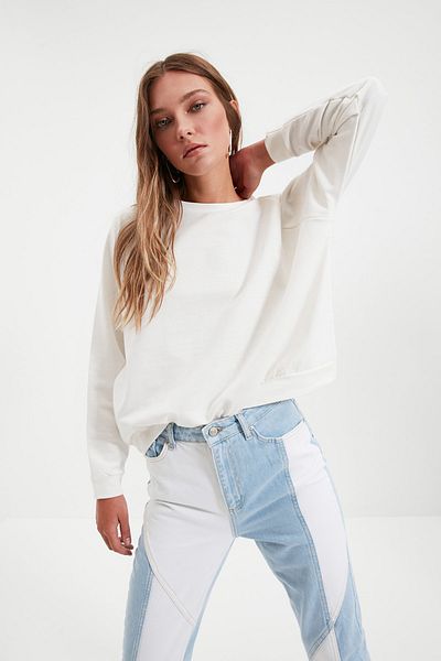Trendyol Collection Ecru Raglan Sleeve Basic Silná Pletená mikina TWOAW20SW0055
