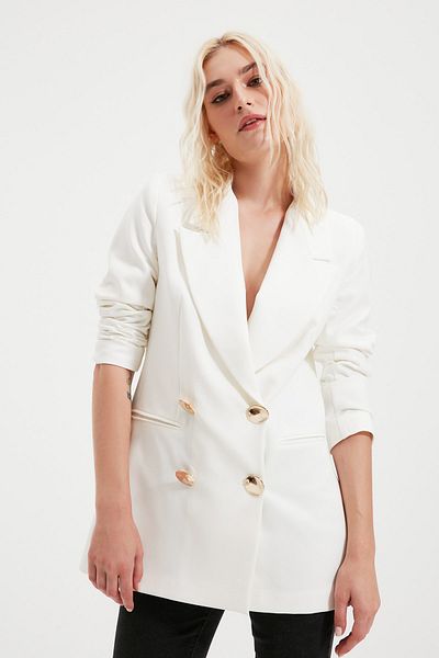 Trendyol Collection Ecru Oversize Lined Woven Blazer Jacket TWOSS20CE0193