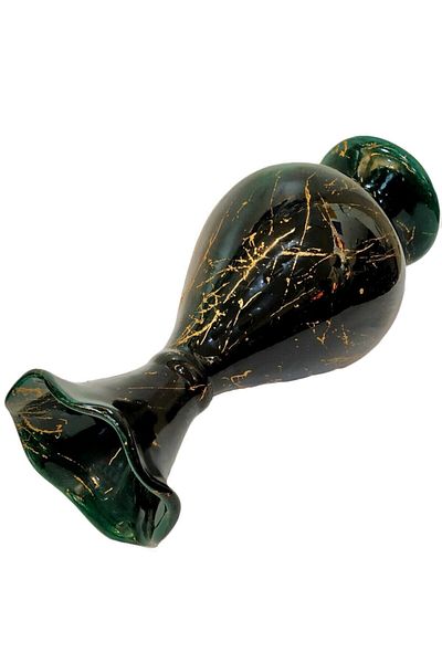 ANADOLU ÇİNİ 30 cm Emerald Green/Black-Marble Patterned Tile Lettuce Vase
