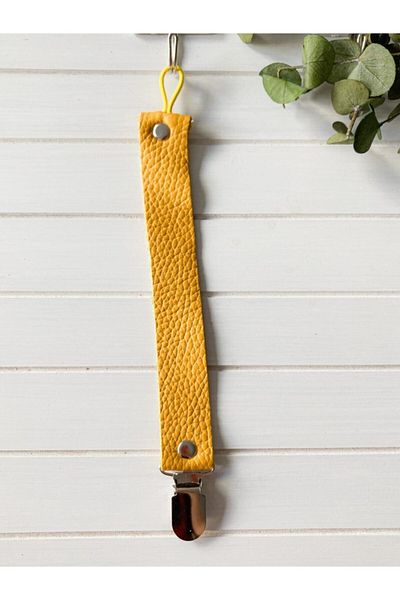 Li Puna Yellow Leather Protected Metal Clip Pacifier Strap Lpemzk02