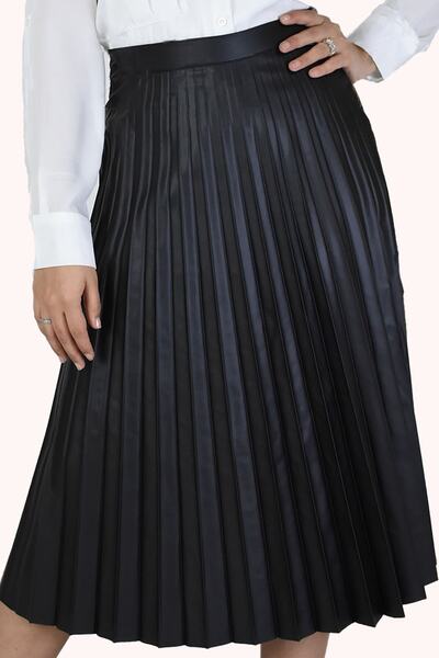 2K&M Кожена права кройка с миди дължина