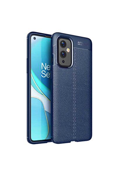 Nezih Case One Plus 9 Uyumlu Deri Görünüm Silikon Kılıf Lacivert