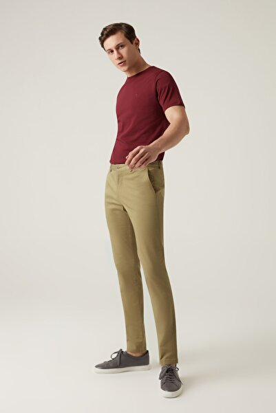 Damat Slim Fit Olıve Yeşili Tencel-pamuk Karışımlı Likralı Chino Pantolon