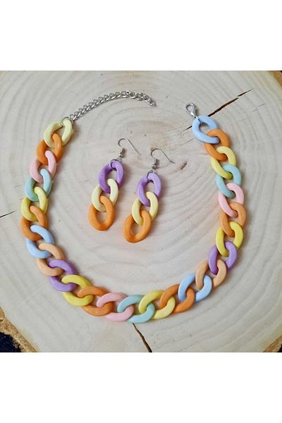 canan dizayn Bone Acrylic Chain Necklace, Earrings Soft Mixed