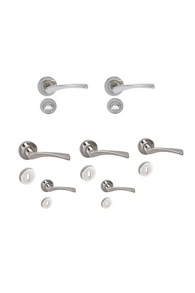 ARON Brawo Mali Badge Nickel Satin Door Handle 3 in 1 Flat Set (7 SETS) 5 Rooms - 2 Wc
