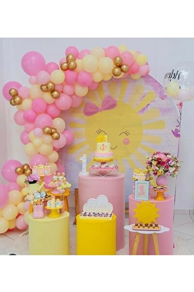 MERİ PARTİ Chrome Gold Macaron Yellow Macaron Pink Balloon Concept Chain
