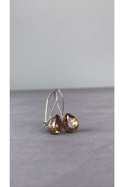 BEY SİLVER Sitrin Taşlı Otantik Kadın Gümüş Küpe